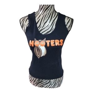 Hooters Black Tank Top with Orange Logo and Owl. Size.Medium